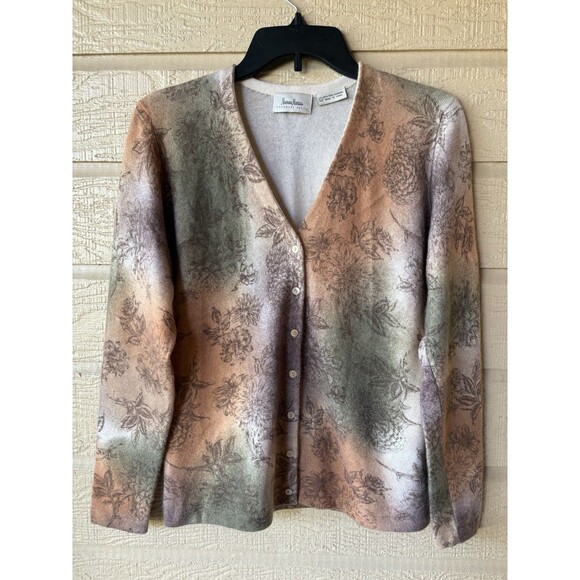 Neiman Marcus Petite womens Floral Cashmere Cardigan Sweater sz Petite Large LP - Picture 1 of 8